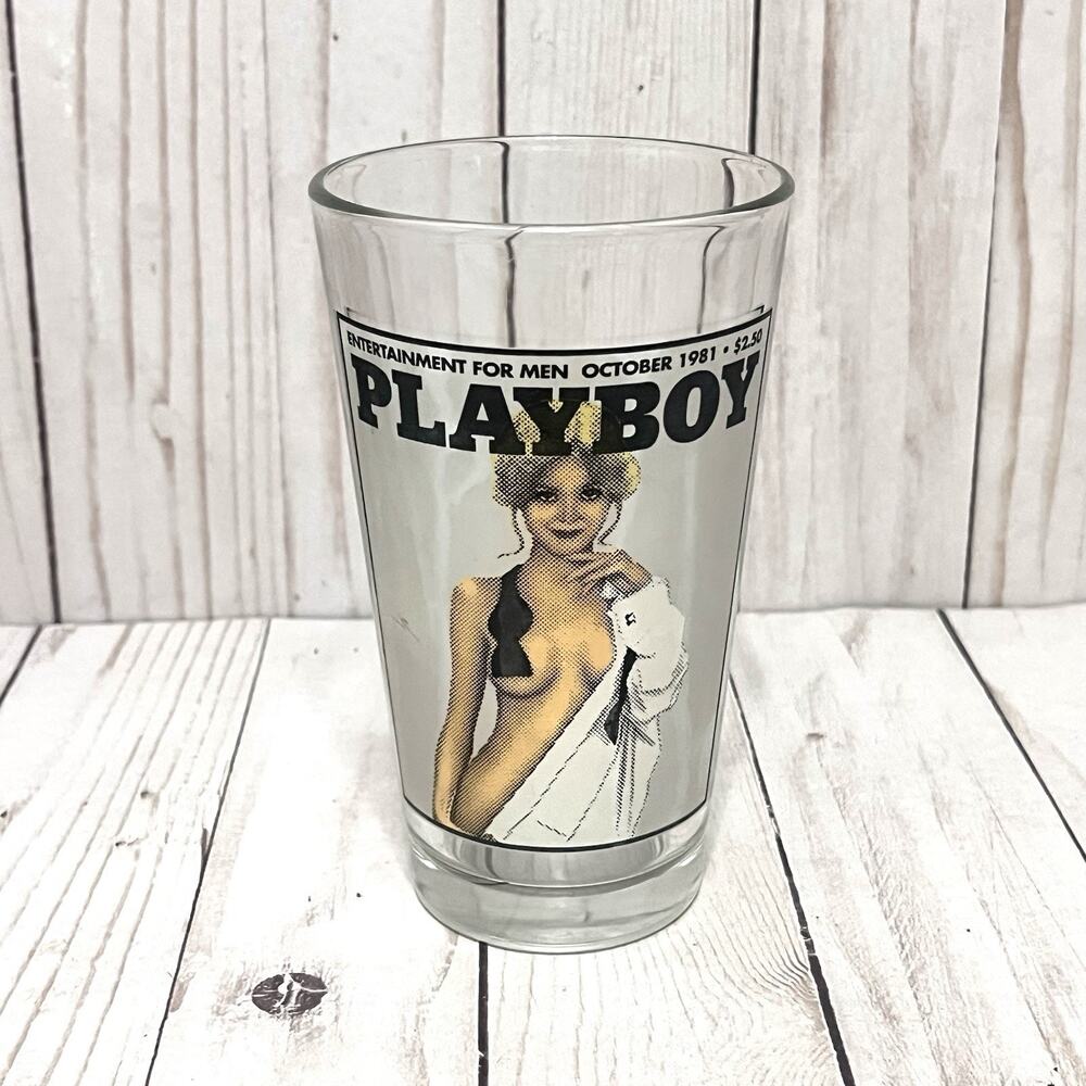Vintage Playboy 1981 Magazine Cover Highball Glass Hugh Hefner Rare
